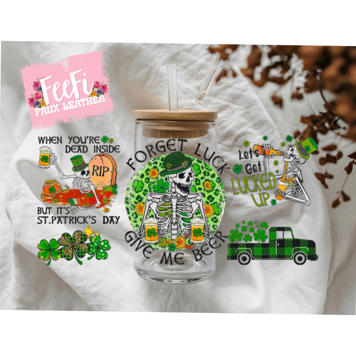 Skull St. Patrick’s Day UV DTF Cup Wrap – Easy Cup Wrap for Tumblers & Projects FeeFiFauxLeather