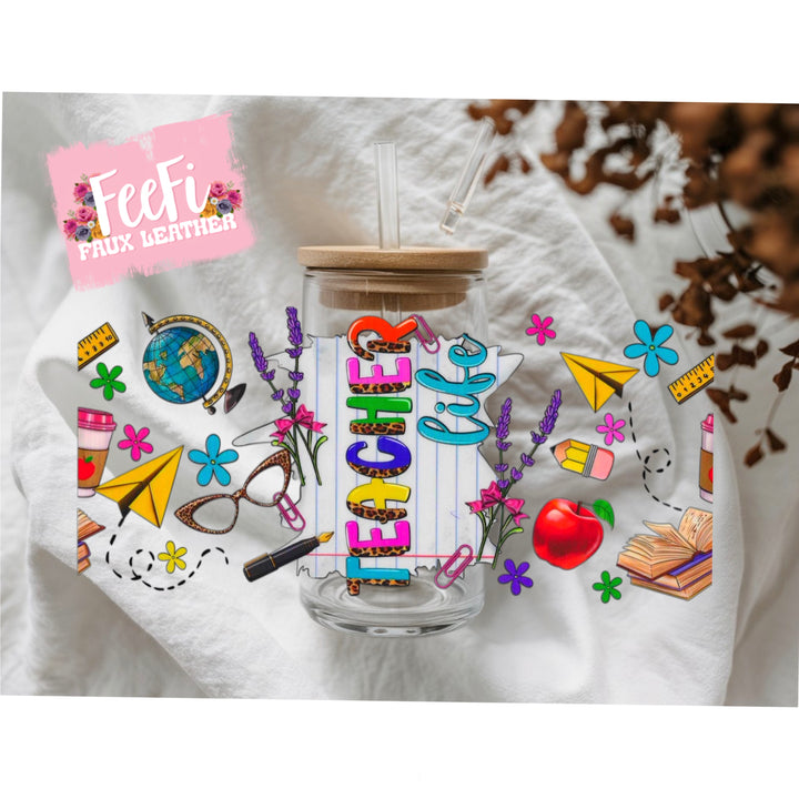 Teacher UV DTF Cup Wrap – Easy Cup Wrap for Tumblers & Projects FeeFiFauxLeather