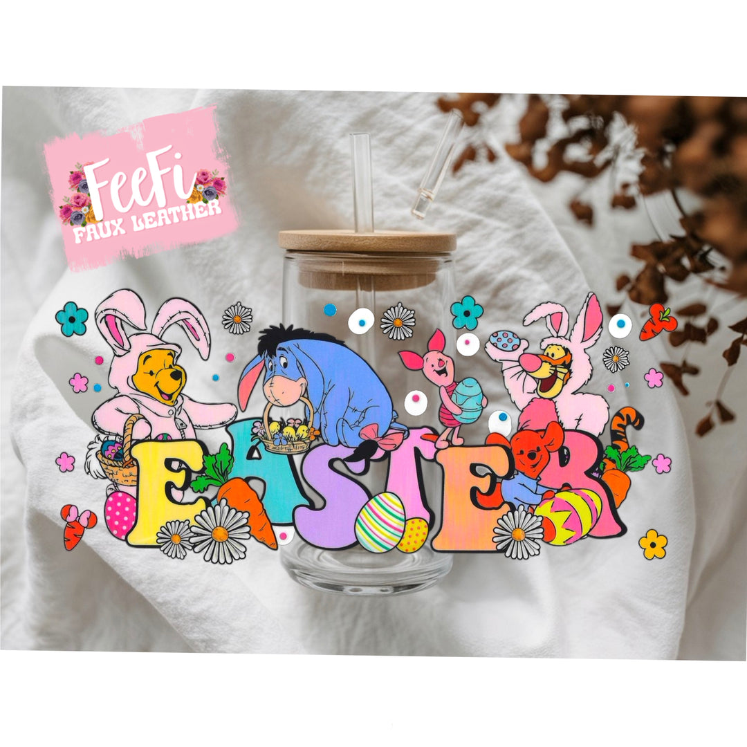 Pooh Bear Easter UV DTF Cup Wrap – Easy Cup Wrap for Tumblers & Projects FeeFiFauxLeather