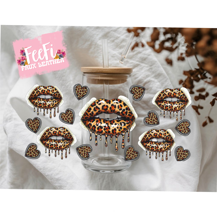 Lips Leopard Print UV DTF Cup Wrap – Easy Cup Wrap for Tumblers & Projects FeeFiFauxLeather