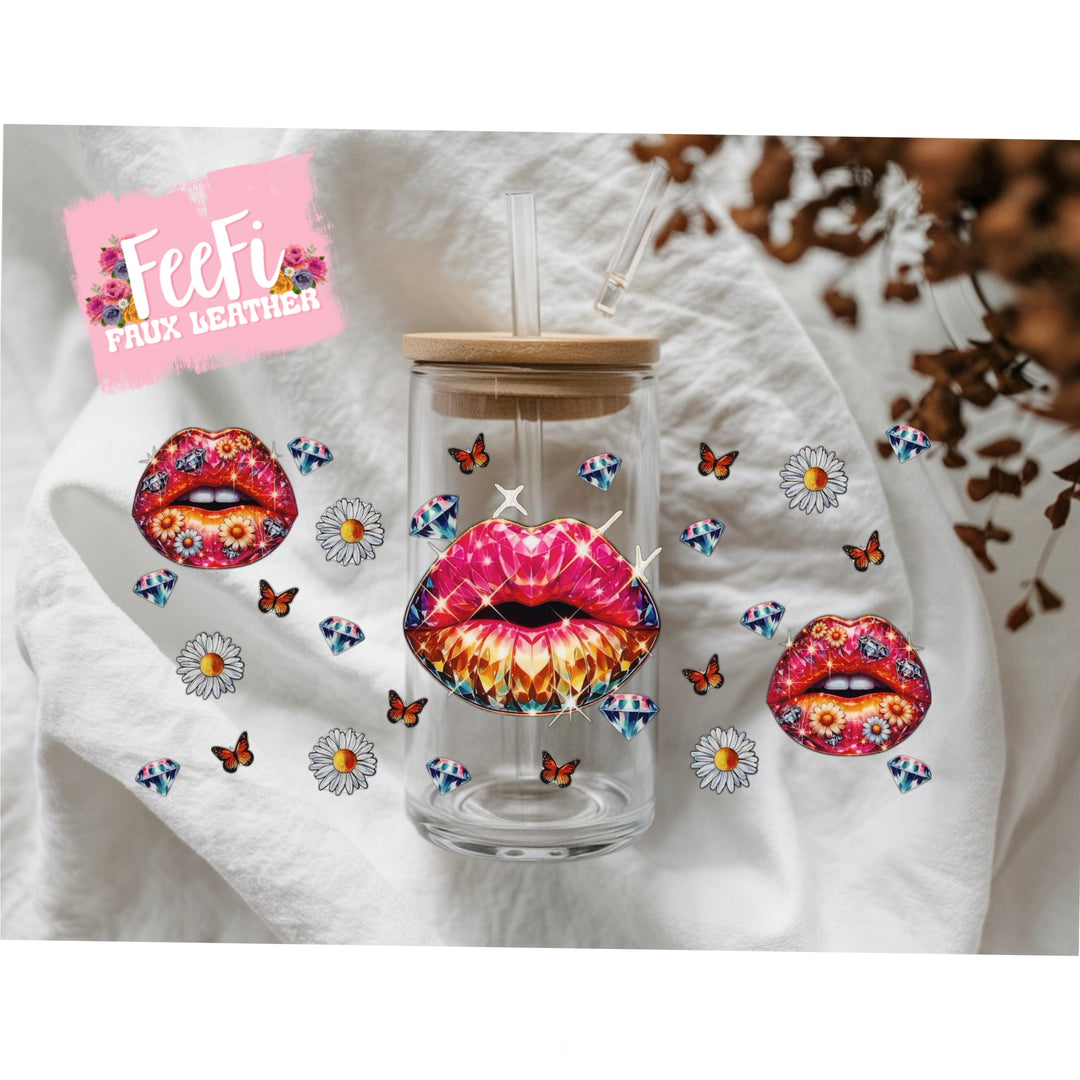 Lips Print UV DTF Cup Wrap – Easy Cup Wrap for Tumblers & Projects FeeFiFauxLeather