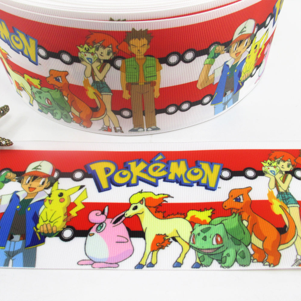 Pocket Monster 1 Yard 1 1/2 Inch Wide Printed Grosgrain Ribbon FeeFiFauxLeather