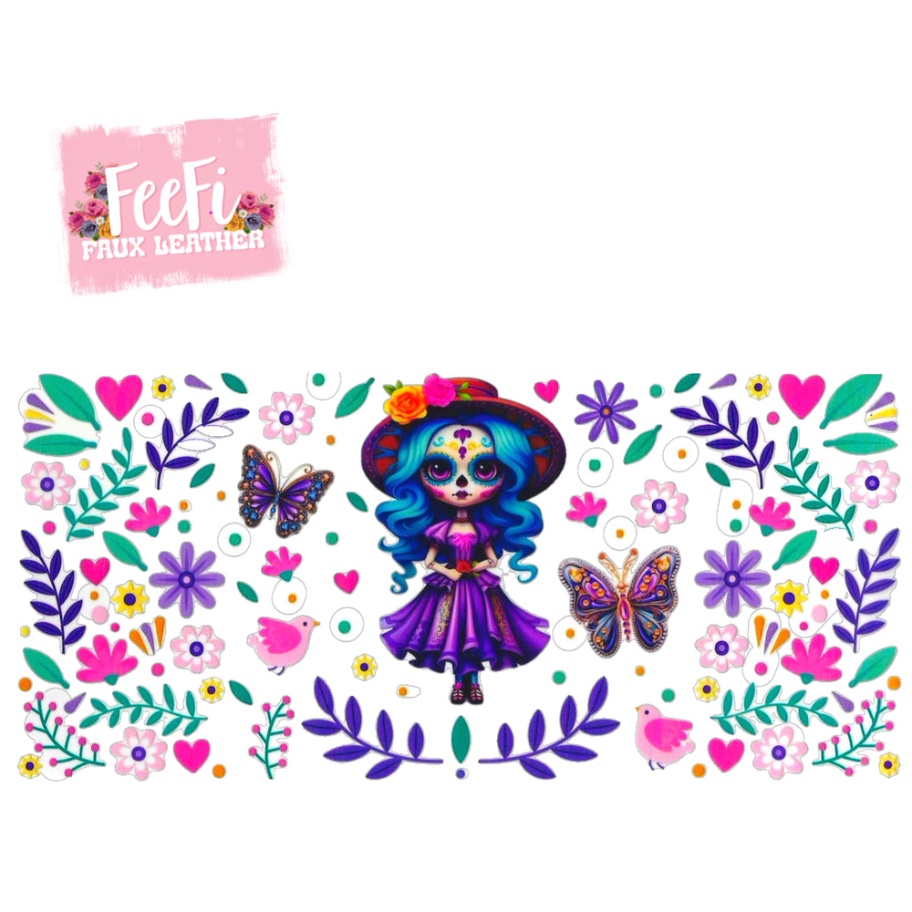 Sugar Skull Garden UV DTF Cup Wrap – Easy Cup Wrap for Tumblers & Projects FeeFiFauxLeather