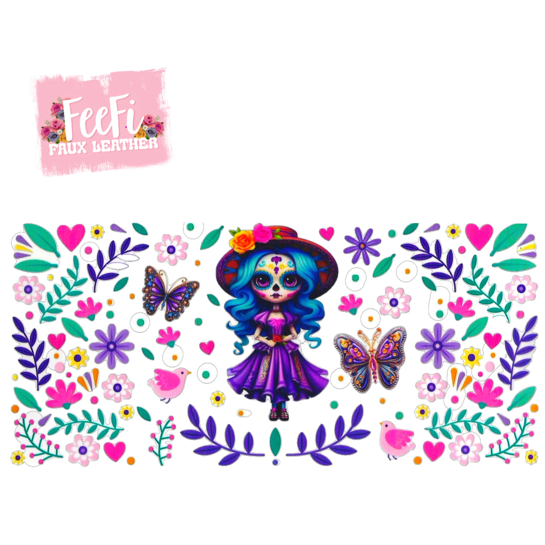 Sugar Skull Garden UV DTF Cup Wrap – Easy Cup Wrap for Tumblers & Projects FeeFiFauxLeather