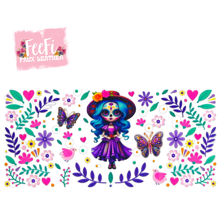 Sugar Skull Garden UV DTF Cup Wrap – Easy Cup Wrap for Tumblers & Projects FeeFiFauxLeather