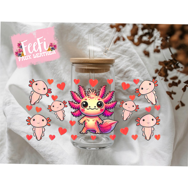 Axolotl Hearts UV DTF Cup Wrap – Easy Cup Wrap for Tumblers & Projects FeeFiFauxLeather