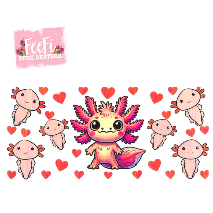Axolotl Hearts UV DTF Cup Wrap – Easy Cup Wrap for Tumblers & Projects FeeFiFauxLeather
