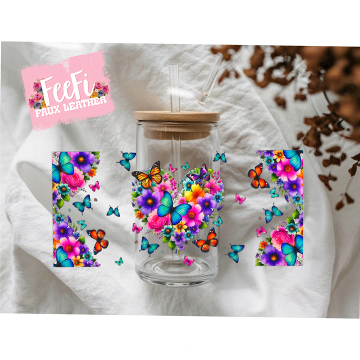 Butterfly and Flowers UV DTF Cup Wrap – Easy Cup Wrap for Tumblers & Projects FeeFiFauxLeather