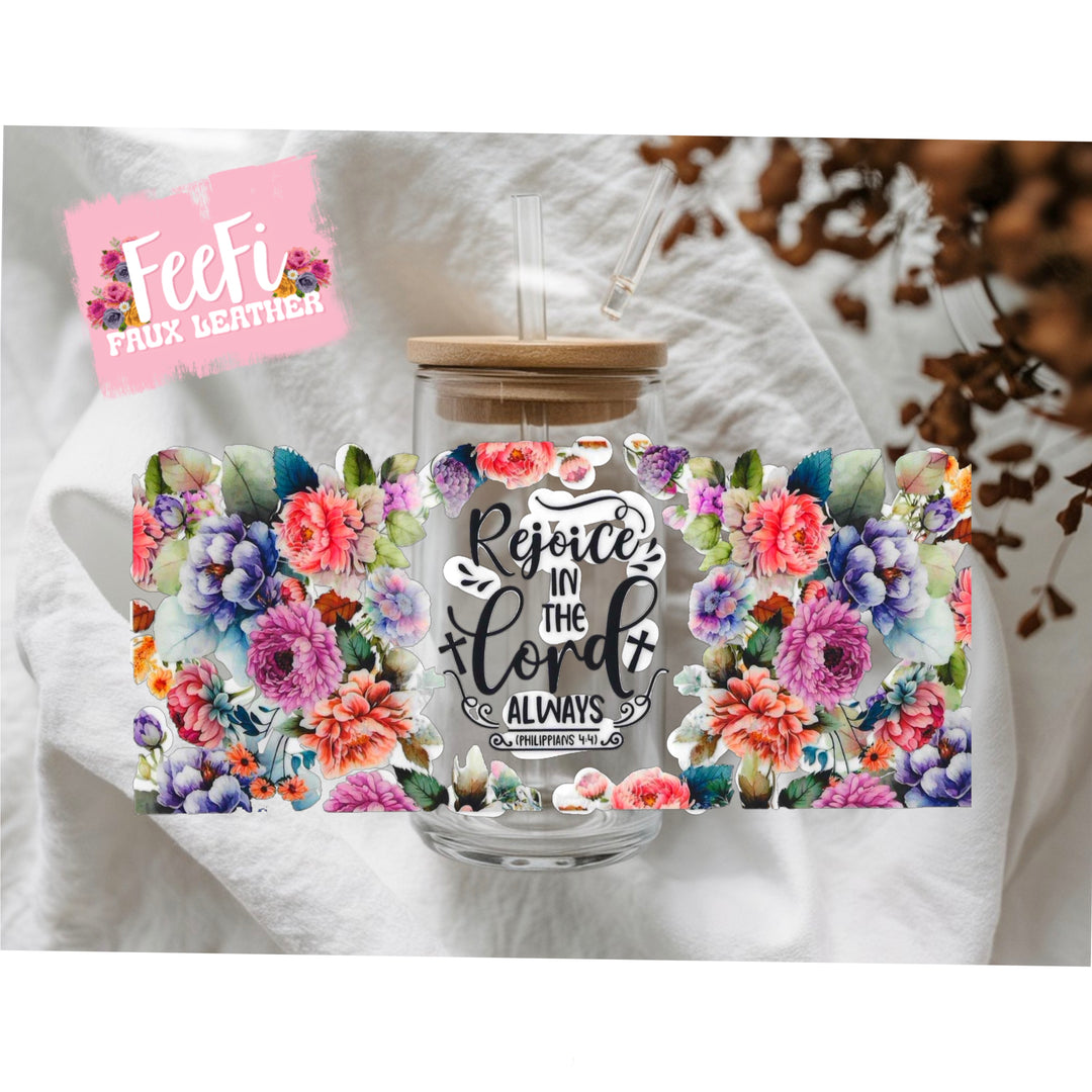 Cross and Flowers UV DTF Cup Wrap – Easy Cup Wrap for Tumblers & Projects FeeFiFauxLeather