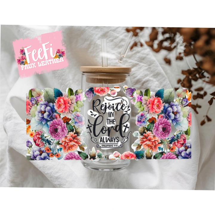 Cross and Flowers UV DTF Cup Wrap – Easy Cup Wrap for Tumblers & Projects FeeFiFauxLeather