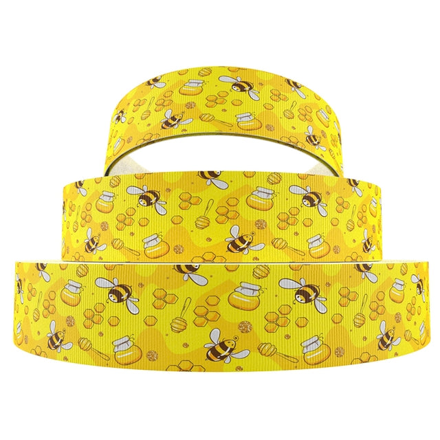 Bees and Honey Ribbon 1 Yard Printed Grosgrain Ribbon 1 1/2 inch wide FeeFiFauxLeather
