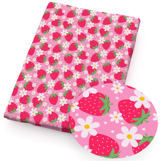 Strawberry and Daisy Printed Fabric FeeFiFauxLeather