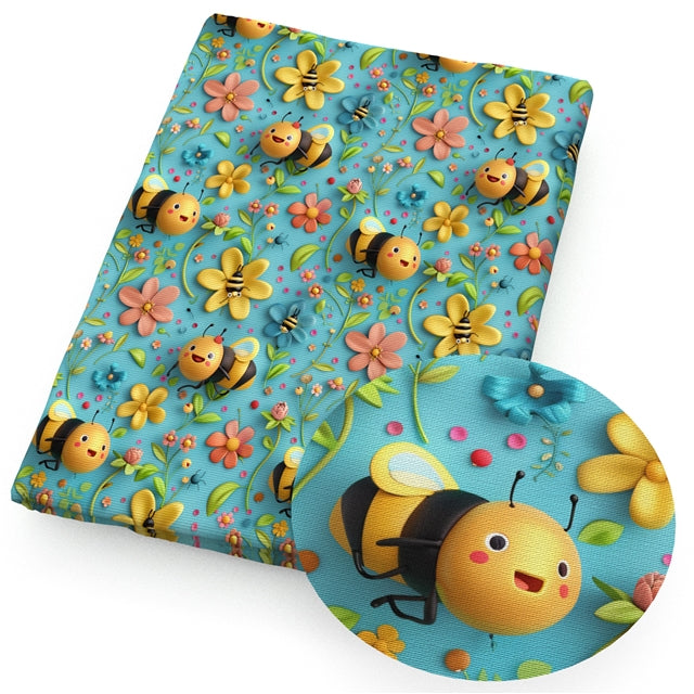 Bees Bloom Printed Faux Leather FeeFiFauxLeather