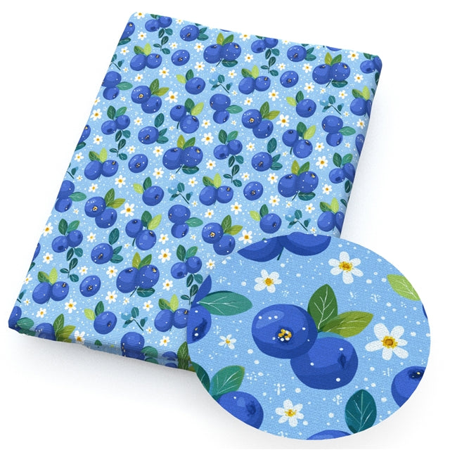 Blueberry Flowers Printed Faux Leather Sheet FeeFiFauxLeather