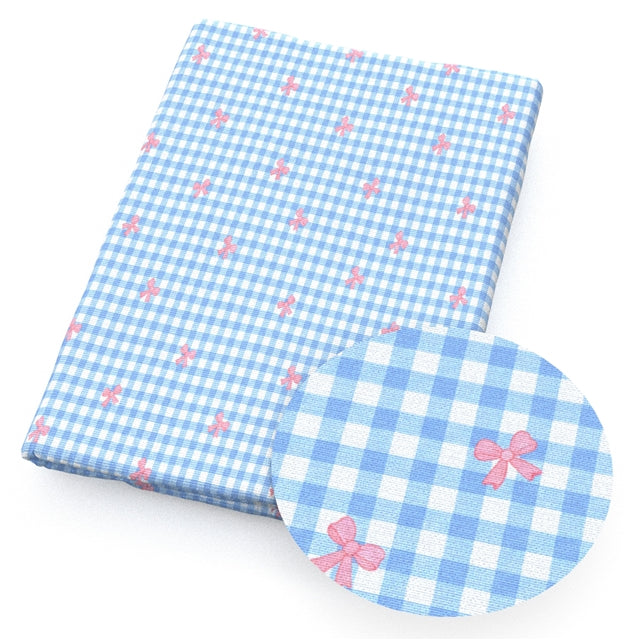 Blue and White Plaid Textured Bullet Fabric FeeFiFauxLeather