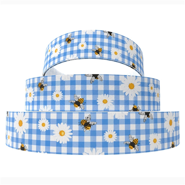 Bees and Daisy Ribbon 1 Yard Printed Grosgrain Ribbon 1 1/2 inch wide FeeFiFauxLeather
