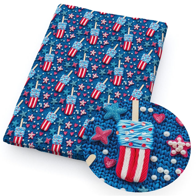 July 4th Red, White and Blue Printed Faux Leather Sheet FeeFiFauxLeather