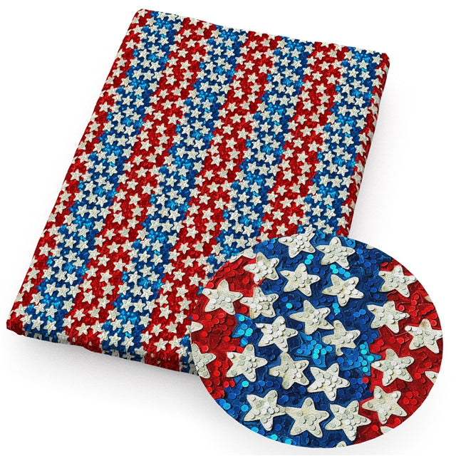 July 4th Red, White and Blue Printed Faux Leather Sheet FeeFiFauxLeather