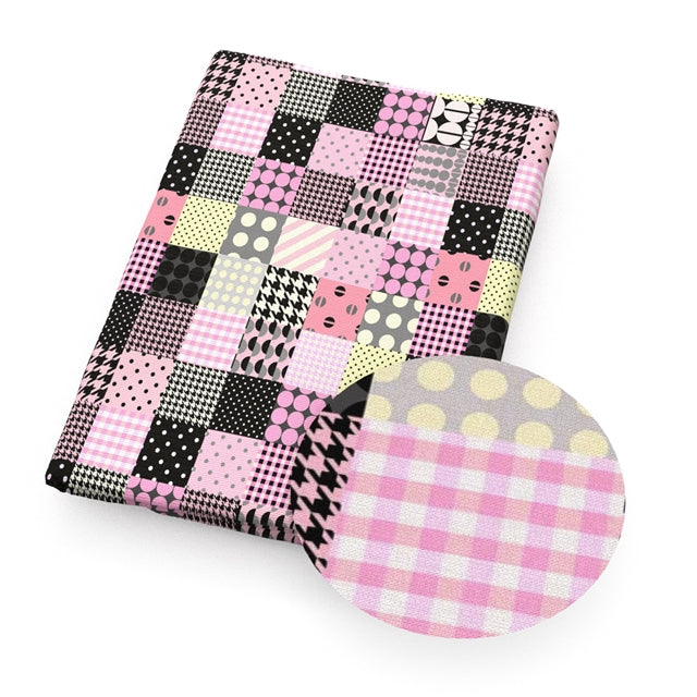 Pink and Brown PlaidBullet Printed Fabric FeeFiFauxLeather