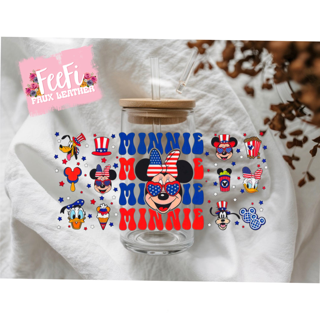 Mouse Red White and Blue July 4th UV DTF Cup Wrap – Easy Cup Wrap for Tumblers & Projects FeeFiFauxLeather