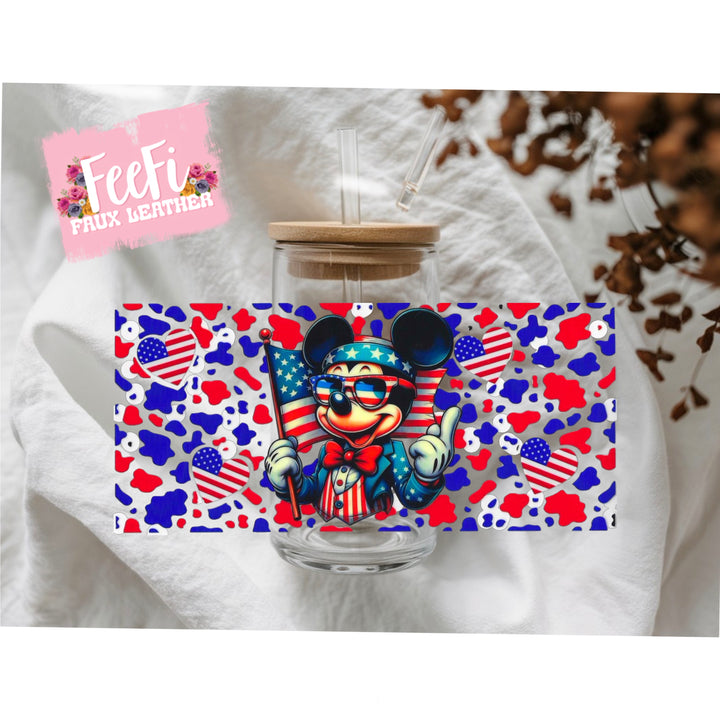 Mouse Red White and Blue July 4th UV DTF Cup Wrap – Easy Cup Wrap for Tumblers & Projects FeeFiFauxLeather