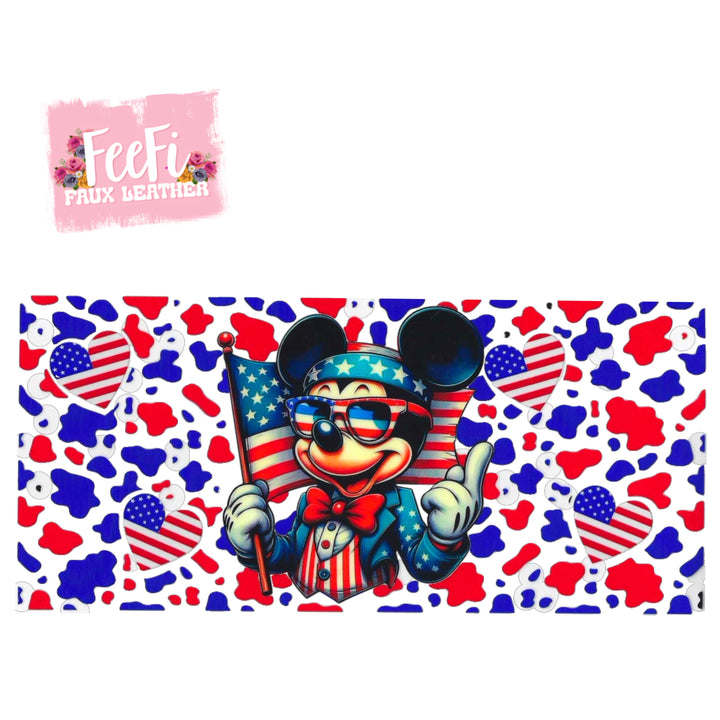 Mouse Red White and Blue July 4th UV DTF Cup Wrap – Easy Cup Wrap for Tumblers & Projects FeeFiFauxLeather