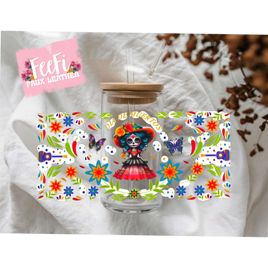Sugar Skull Sweetheart UV DTF Cup Wrap – Easy Cup Wrap for Tumblers & Projects FeeFiFauxLeather