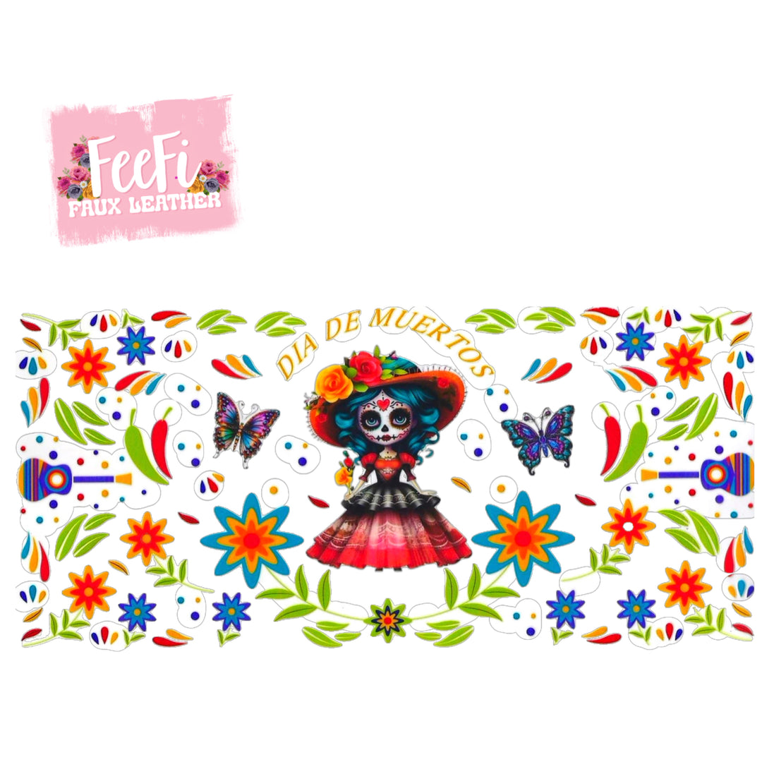 Sugar Skull Sweetheart UV DTF Cup Wrap – Easy Cup Wrap for Tumblers & Projects FeeFiFauxLeather