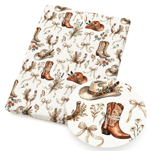 Cowboy Boots Cowgirl Printed Faux Leather Sheet FeeFiFauxLeather