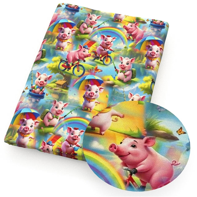 Pigs Animal Rainbow Printed Faux Leather Sheet FeeFiFauxLeather