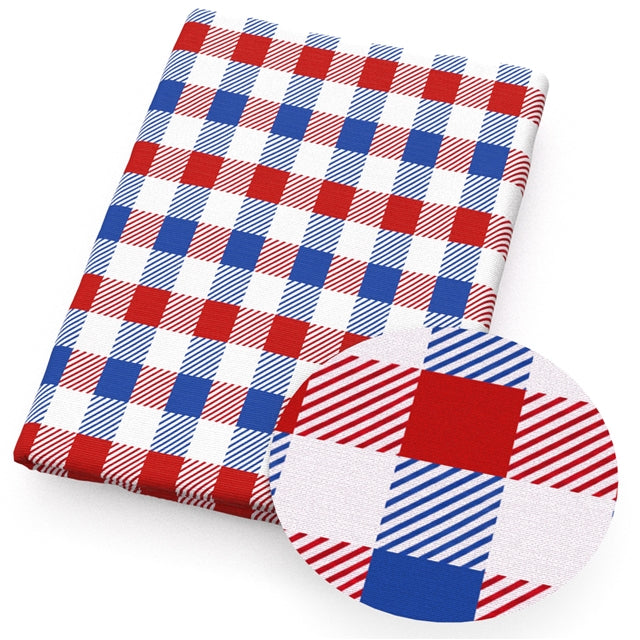 Red White & Blue Plaid Printed Faux Leather Sheet FeeFiFauxLeather