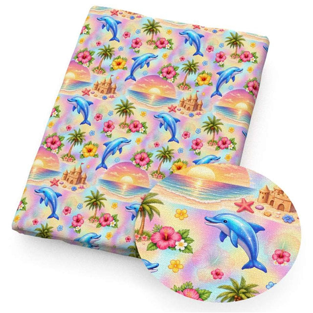 Dolphins Printed Faux Leather Sheet FeeFiFauxLeather