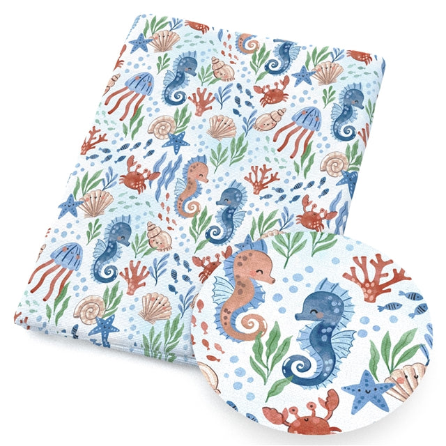 Seahorse Ocean Printed Faux Leather Sheet FeeFiFauxLeather