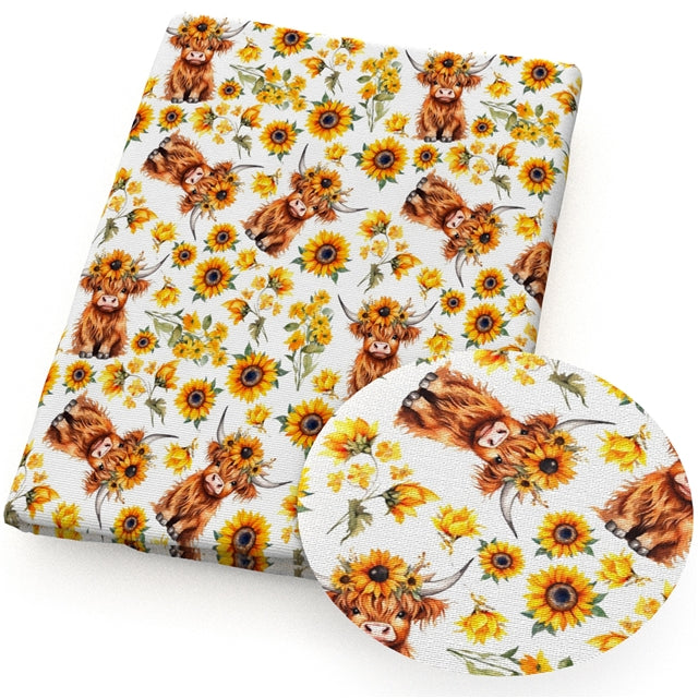 Cow and Sunflower Printed Faux Leather Sheet FeeFiFauxLeather