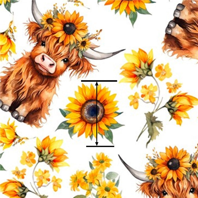 Cow and Sunflower Printed Faux Leather Sheet FeeFiFauxLeather