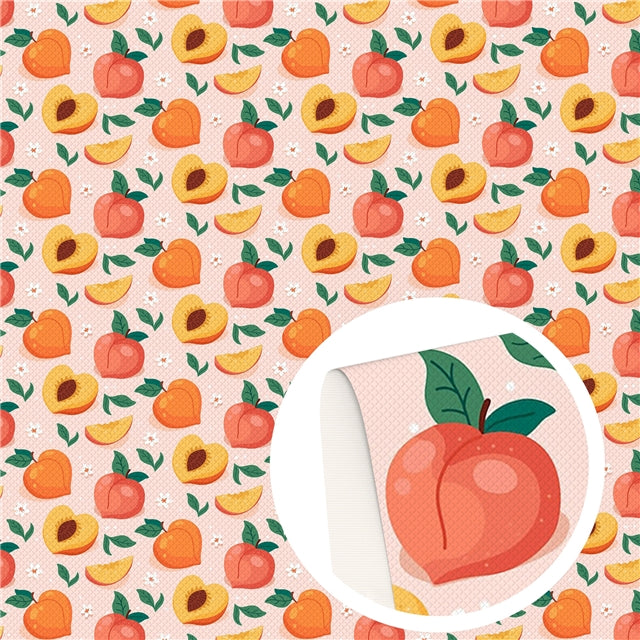 Peach Flower Printed Faux Leather Sheet FeeFiFauxLeather