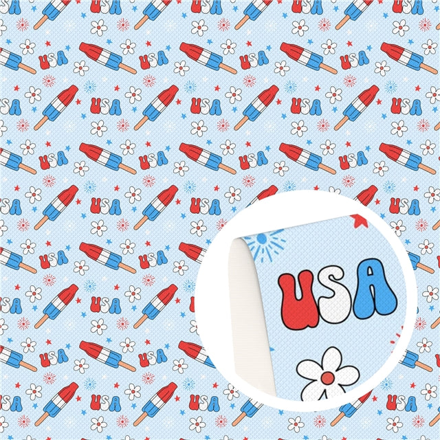 Red White and Blue July 4th Printed Faux Leather Sheet FeeFiFauxLeather
