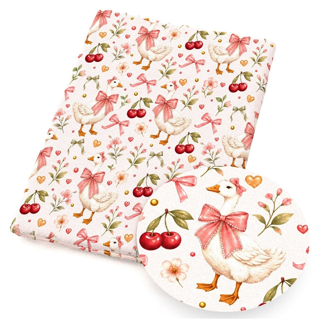 Goose Cherry Geese Animal Printed Faux Leather Sheet FeeFiFauxLeather