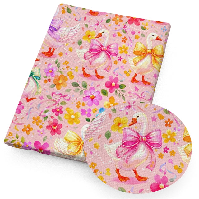 Goose Geese and Bows Animal Printed Faux Leather Sheet FeeFiFauxLeather