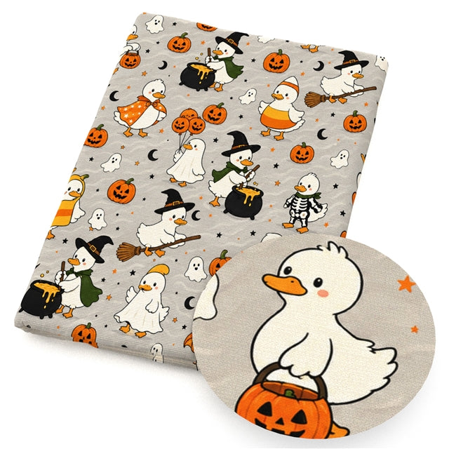 Trick-or-Quack Duck Halloween Printed Faux Leather Sheet FeeFiFauxLeather