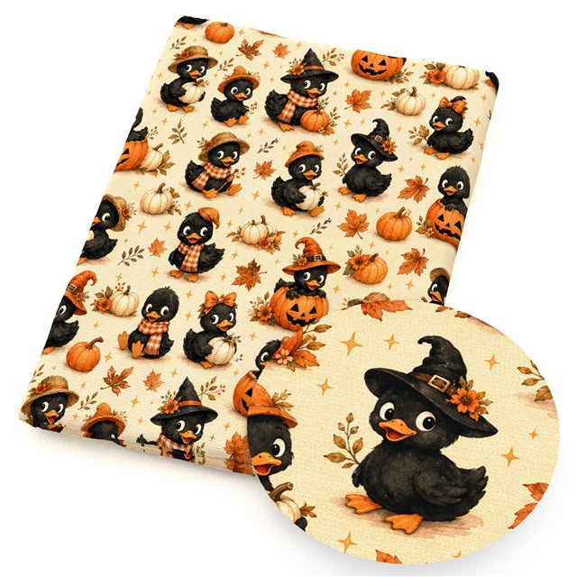 Quackin’ into Fall Duck Pumpkin Printed Faux Leather Sheet FeeFiFauxLeather