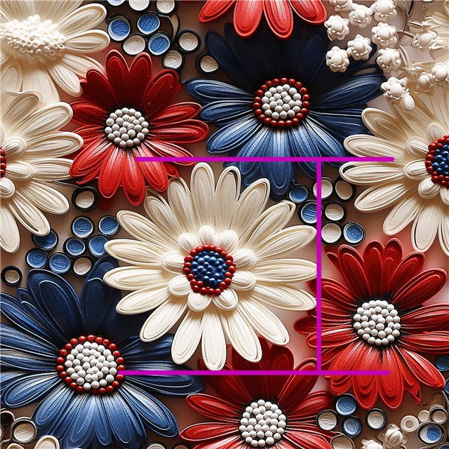 Red White and Blue July 4th Flowers Printed Faux Leather Sheet FeeFiFauxLeather
