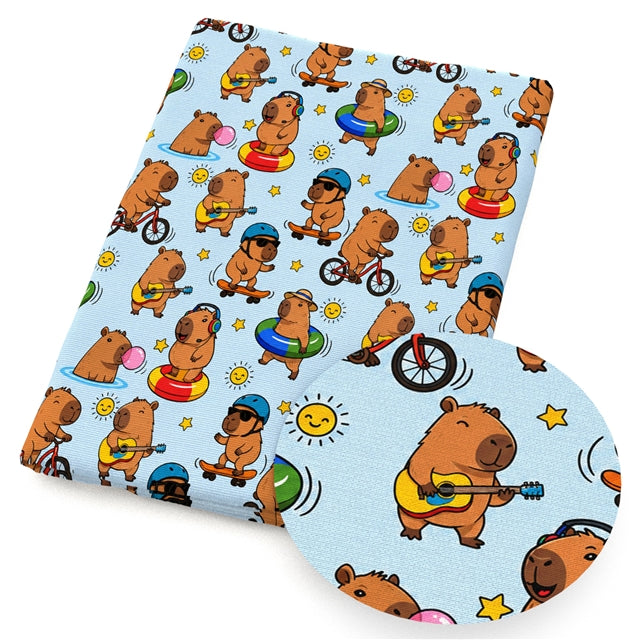 Capy Summer Fun ☀️ Capybaras Printed Faux Leather Sheet FeeFiFauxLeather