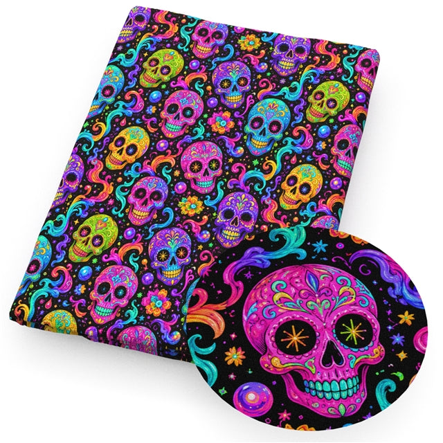 Colorful Skulls Printed Faux Leather Sheet FeeFiFauxLeather