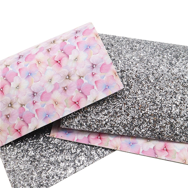 Flowers Glitter Double Sided Faux Leather Sheet FeeFiFauxLeather