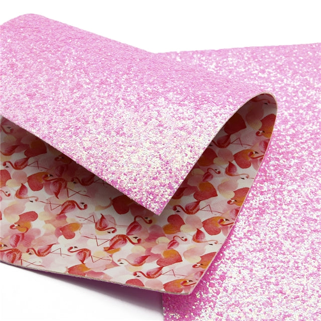Flamingo Glitter Double Sided Faux Leather Sheet FeeFiFauxLeather