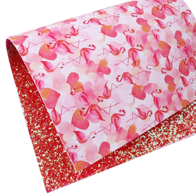 Flamingo Glitter Double Sided Faux Leather Sheet FeeFiFauxLeather
