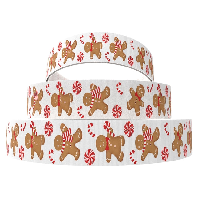 Gingerbread Christmas 1 Yard Printed Grosgrain Ribbon 1 1/2 inch wide FeeFiFauxLeather