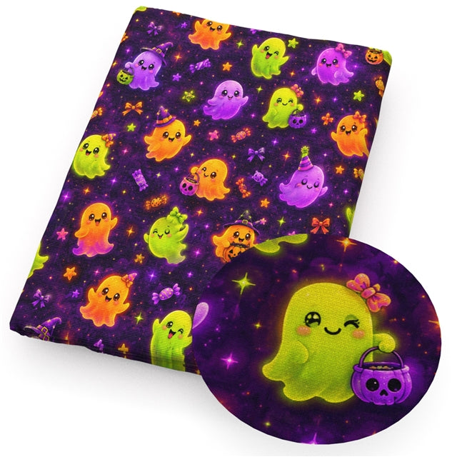 Halloween Neon Ghost Printed Faux Leather Sheet FeeFiFauxLeather