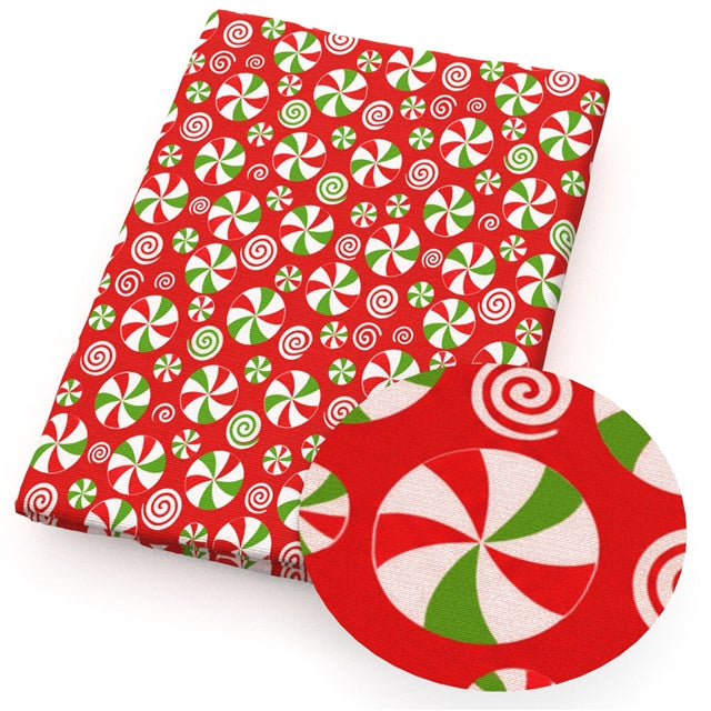 Christmas Peppermint Candy Swirls 🍬🎄 Bullet Printed Fabric FeeFiFauxLeather